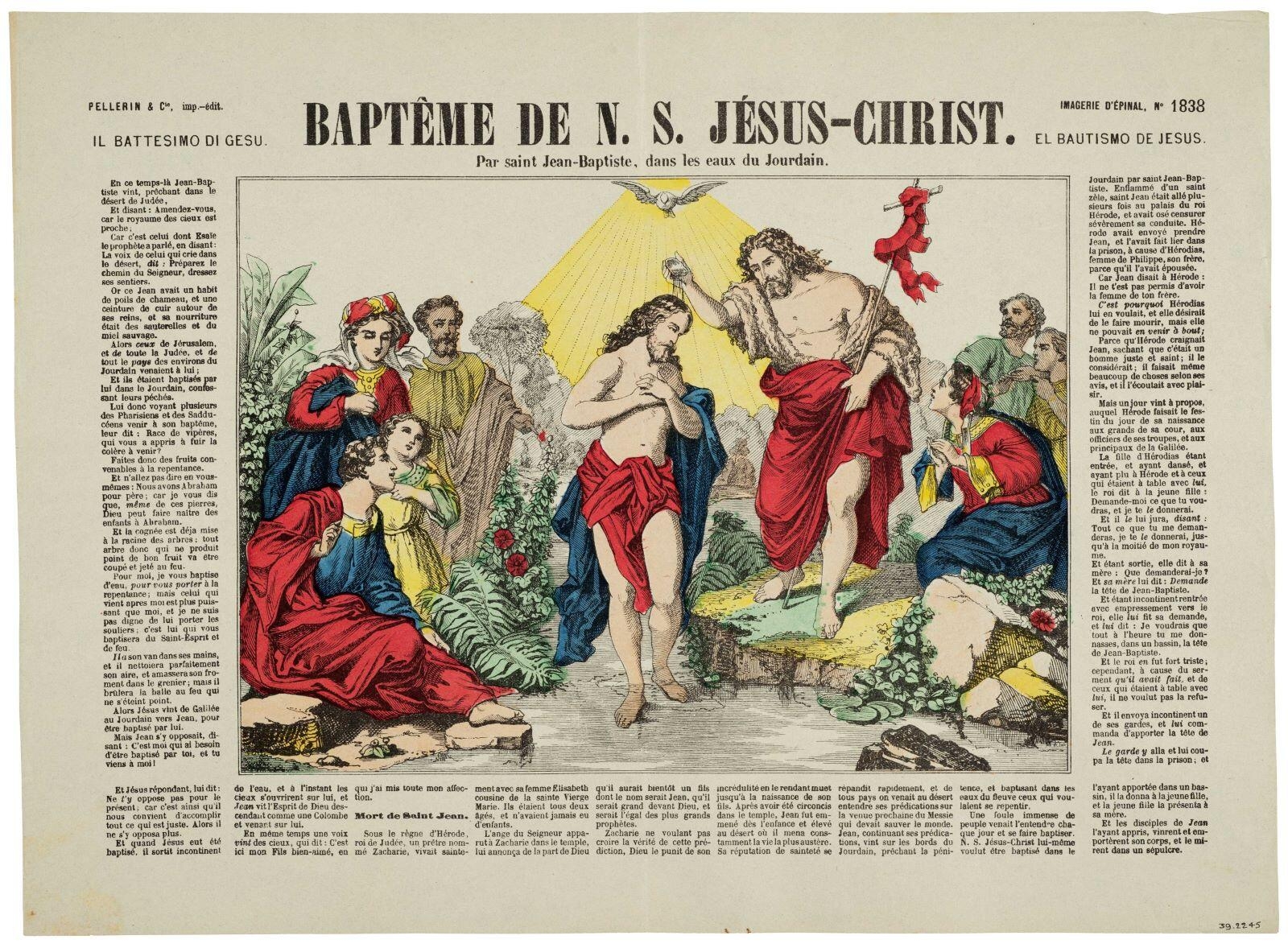 BAPTÊME DE N.S. JÉSUS-CHRIST / Par saint Jean-Baptiste, dans les eaux du Jourdain  (titre inscrit, fr., it., esp.)